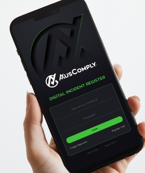 AusComply digital incident register displayed on a mobile device app